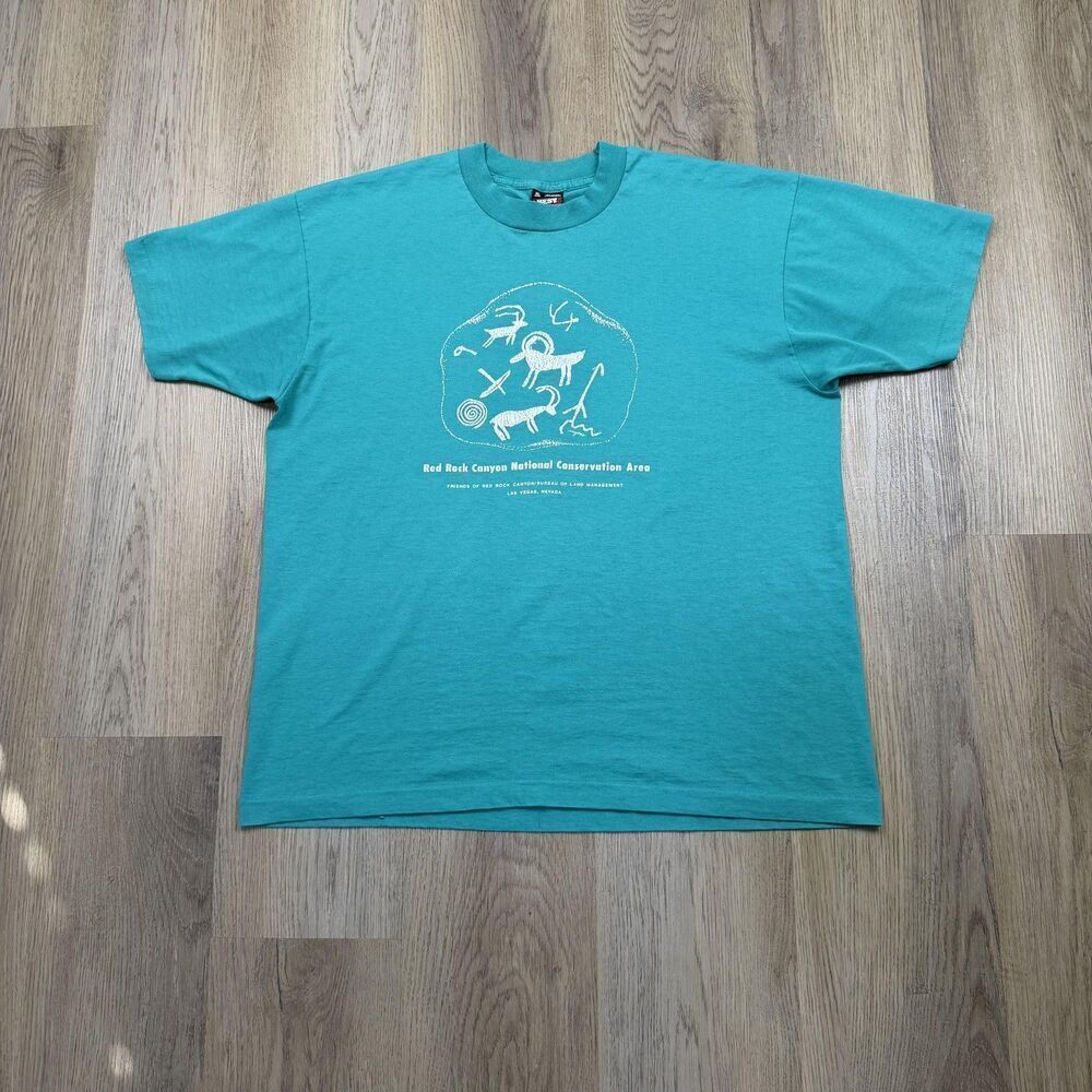 Vintage Red Rock Canyon Fruit Of The Loom Shirt Mens XL Green Graphic Tee 90s